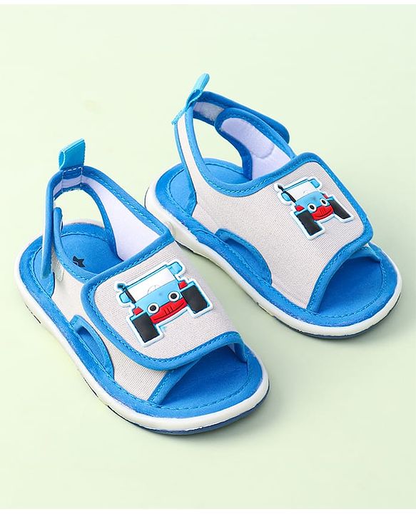 Cute Walk By Babyhug Sandals With Velcro Closure & Vehicle Applique - Red