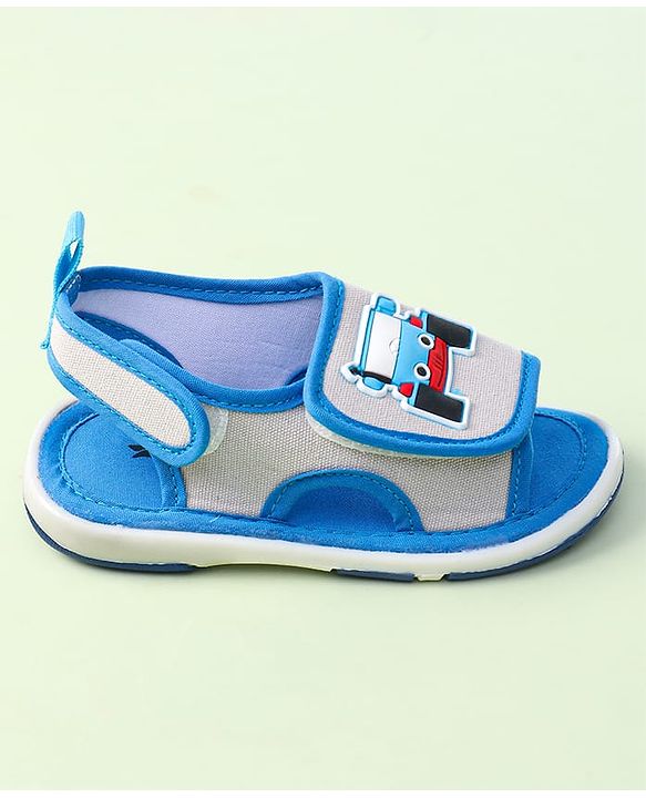 Cute Walk By Babyhug Sandals With Velcro Closure & Vehicle Applique - Red