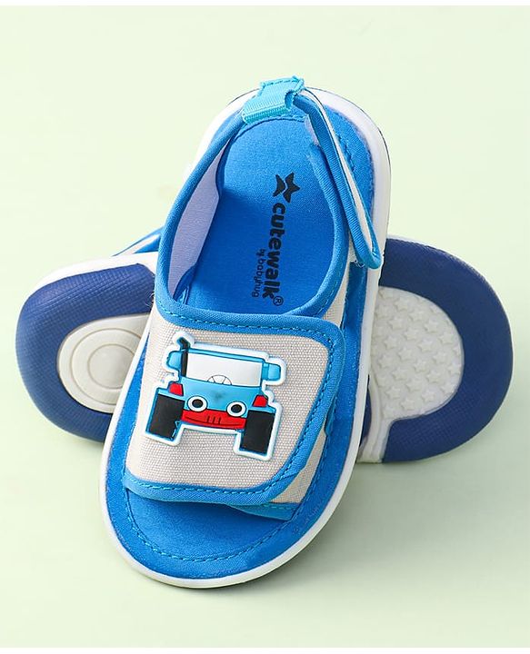 Cute Walk By Babyhug Sandals With Velcro Closure & Vehicle Applique - Red