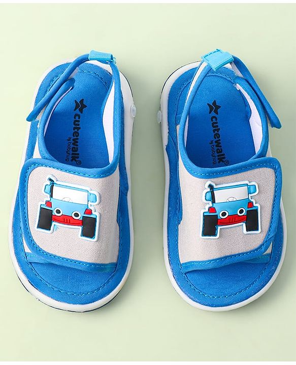 Cute Walk By Babyhug Sandals With Velcro Closure & Vehicle Applique - Red