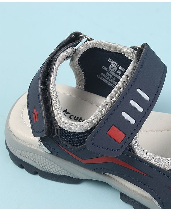 Cute Walk by Babyhug Sandals with Velcro Closure - Navy Blue & Orange