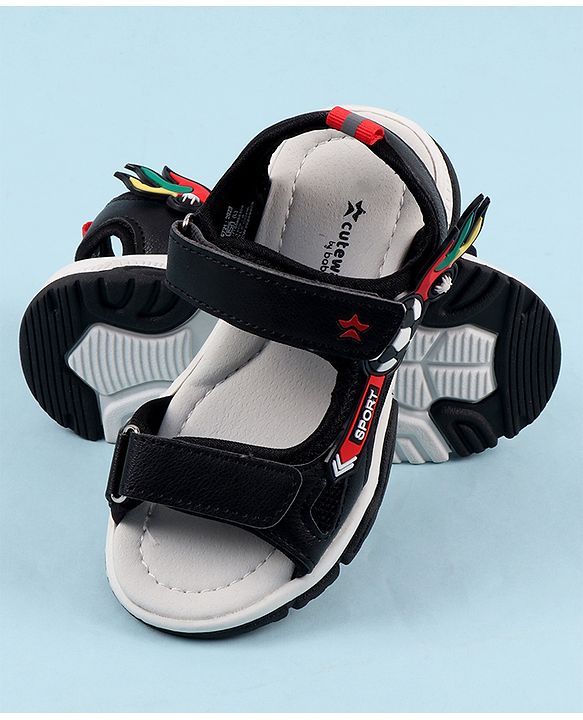 Cute Walk by Babyhug Sandals with Velcro Closure & 3D Applique - Black
