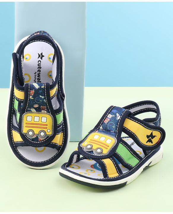 Cute Walk by Babyhug Velcro Closure Sandals with Bus Applique - Navy Blue