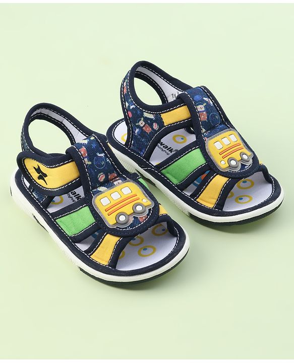 Cute Walk by Babyhug Velcro Closure Sandals with Bus Applique - Navy Blue