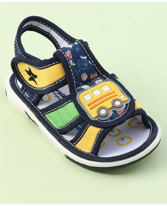 Cute Walk by Babyhug Velcro Closure Sandals with Bus Applique - Navy Blue