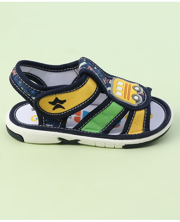 Cute Walk by Babyhug Velcro Closure Sandals with Bus Applique - Navy Blue