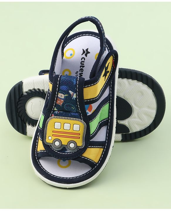 Cute Walk by Babyhug Velcro Closure Sandals with Bus Applique - Navy Blue