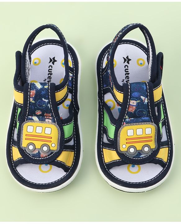 Cute Walk by Babyhug Velcro Closure Sandals with Bus Applique - Navy Blue