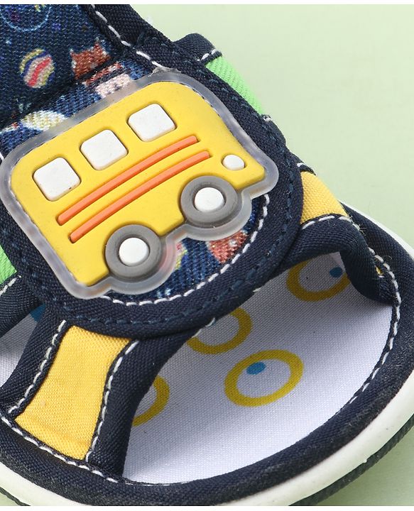 Cute Walk by Babyhug Velcro Closure Sandals with Bus Applique - Navy Blue