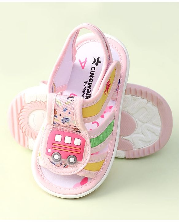 Cute Walk by Babyhug Velcro Closure Sandals with Bus Applique - Navy Blue