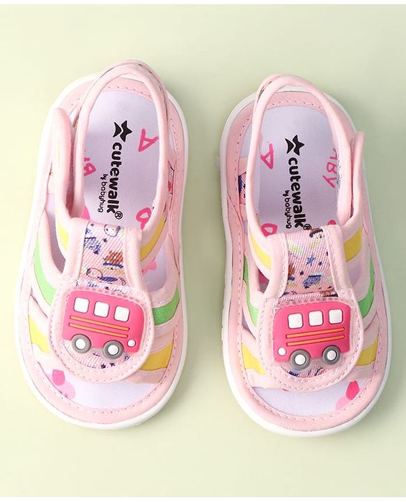 Cute Walk by Babyhug Velcro Closure Sandals with Bus Applique - Navy Blue