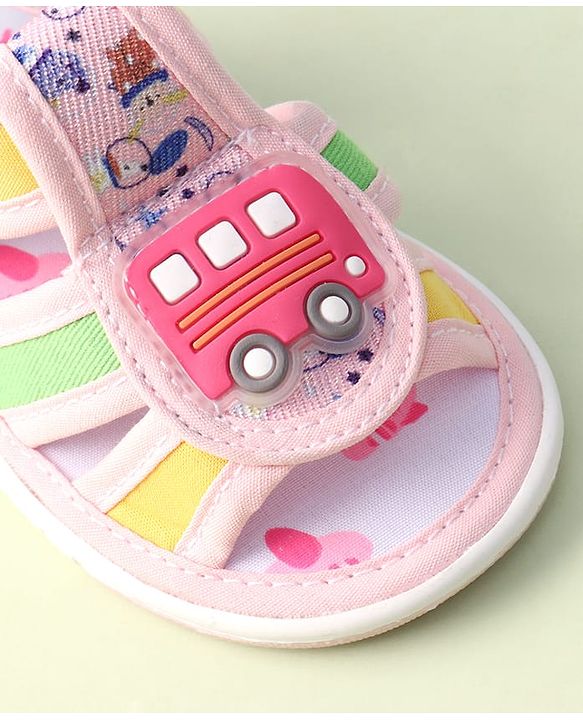 Cute Walk by Babyhug Velcro Closure Sandals with Bus Applique - Navy Blue