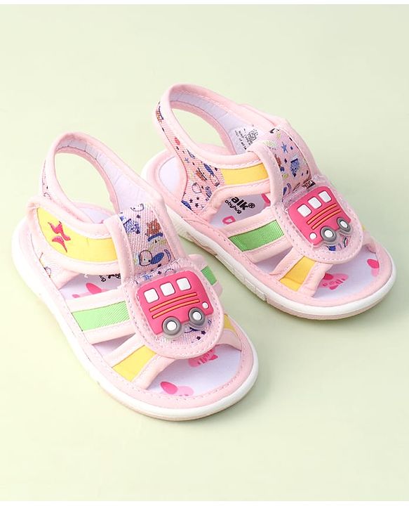 Cute Walk by Babyhug Velcro Closure Sandals with Bus Applique - Navy Blue