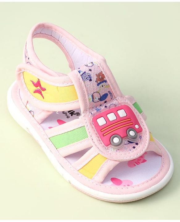 Cute Walk by Babyhug Velcro Closure Sandals with Bus Applique - Navy Blue