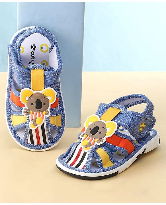 Cute Walk by Babyhug Sandals with Velcro Closure & Koala Applique - Blue
