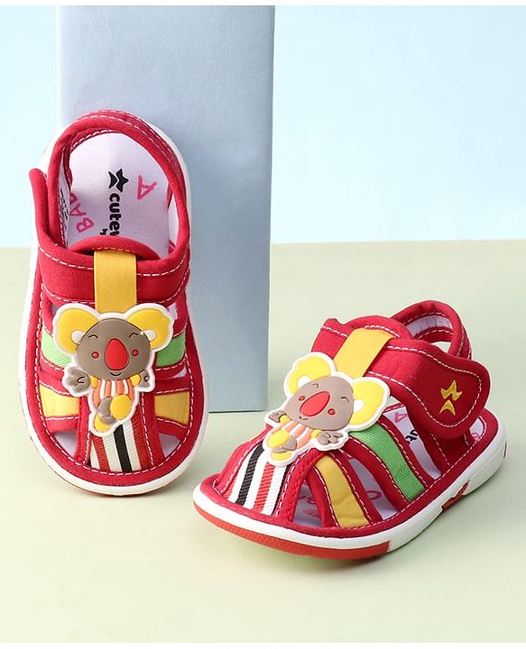 Cute Walk by Babyhug Sandals With Velcro Closure & Koala Applique - Red