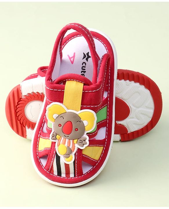Cute Walk by Babyhug Sandals With Velcro Closure & Koala Applique - Red