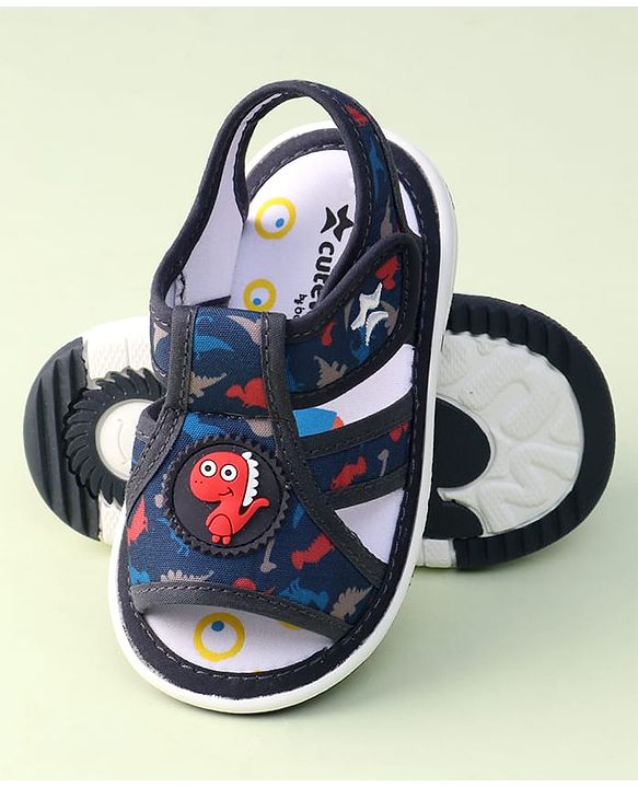 Cute Walk by Babyhug Sandals with Velcro Closure Dino Print & Applique - Navy Blue