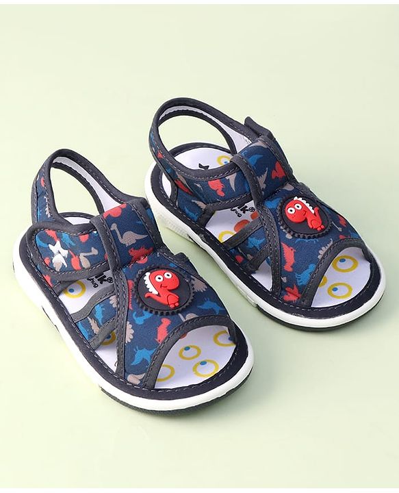 Cute Walk by Babyhug Sandals with Velcro Closure Dino Print & Applique - Navy Blue