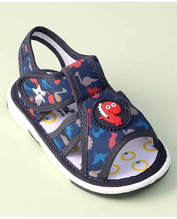Cute Walk by Babyhug Sandals with Velcro Closure Dino Print & Applique - Navy Blue