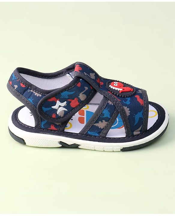 Cute Walk by Babyhug Sandals with Velcro Closure Dino Print & Applique - Navy Blue
