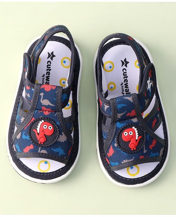 Cute Walk by Babyhug Sandals with Velcro Closure Dino Print & Applique - Navy Blue