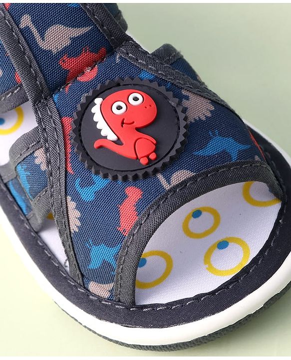Cute Walk by Babyhug Sandals with Velcro Closure Dino Print & Applique - Navy Blue