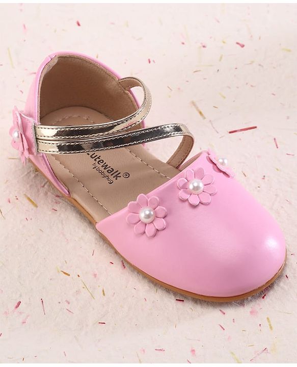 Cute Walk by Babyhug Velcro Closure Ballerina with Floral Applique - Pink