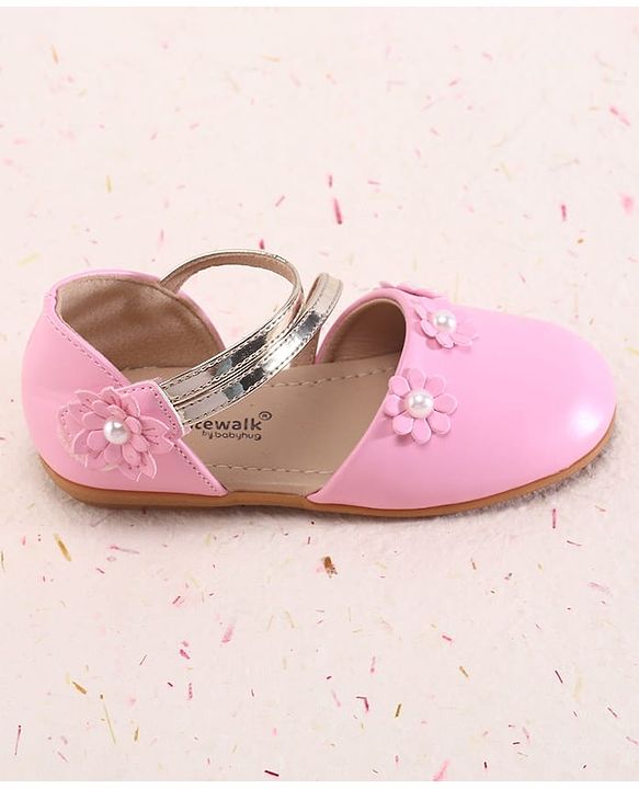 Cute Walk by Babyhug Velcro Closure Ballerina with Floral Applique - Pink