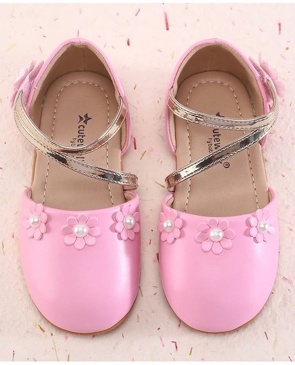 Cute Walk by Babyhug Velcro Closure Ballerina with Floral Applique - Pink