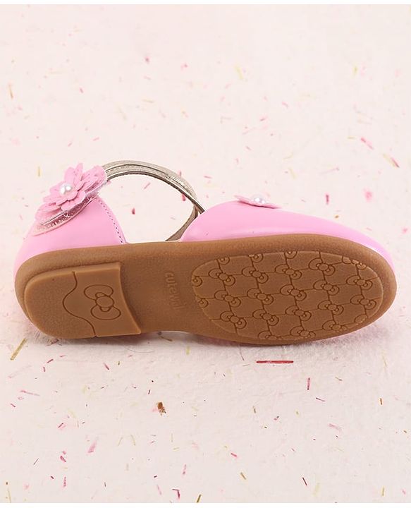 Cute Walk by Babyhug Velcro Closure Ballerina with Floral Applique - Pink