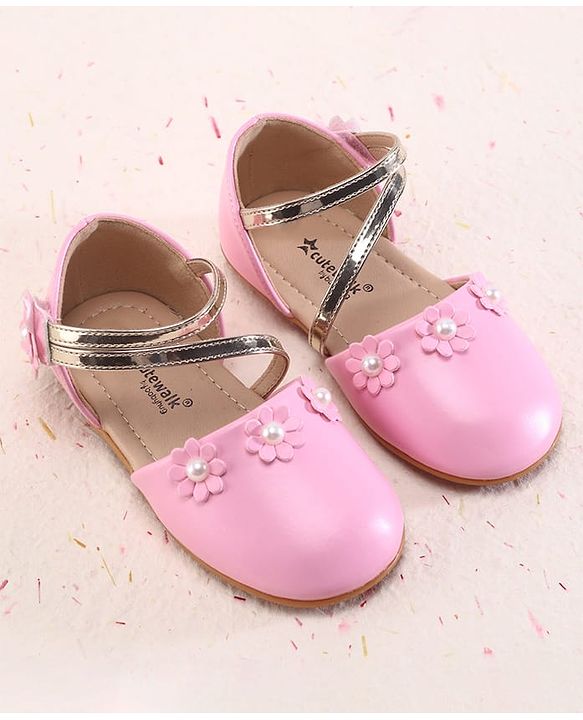 Cute Walk by Babyhug Velcro Closure Ballerina with Floral Applique - Pink