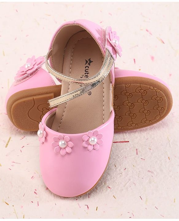 Cute Walk by Babyhug Velcro Closure Ballerina with Floral Applique - Pink