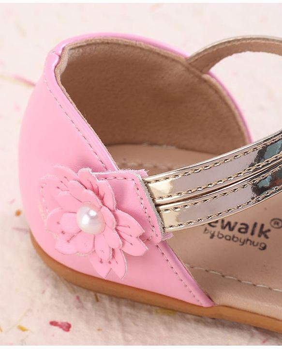 Cute Walk by Babyhug Velcro Closure Ballerina with Floral Applique - Pink