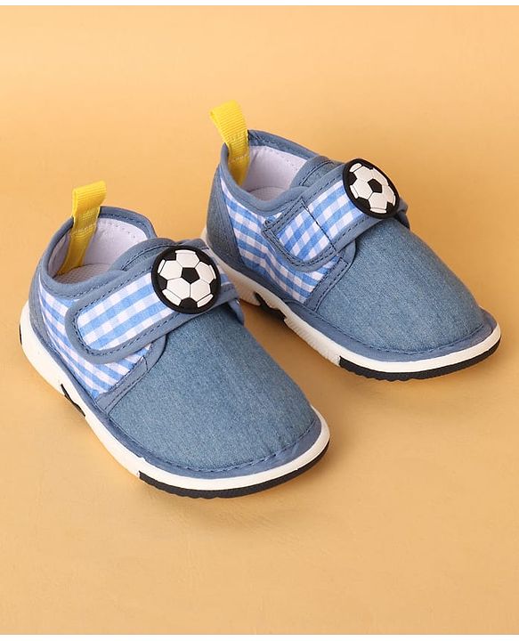 Cute Walk by Babyhug Casual Shoes with Velcro Closure Solid & Check Print & Football Applique - Royal Blue