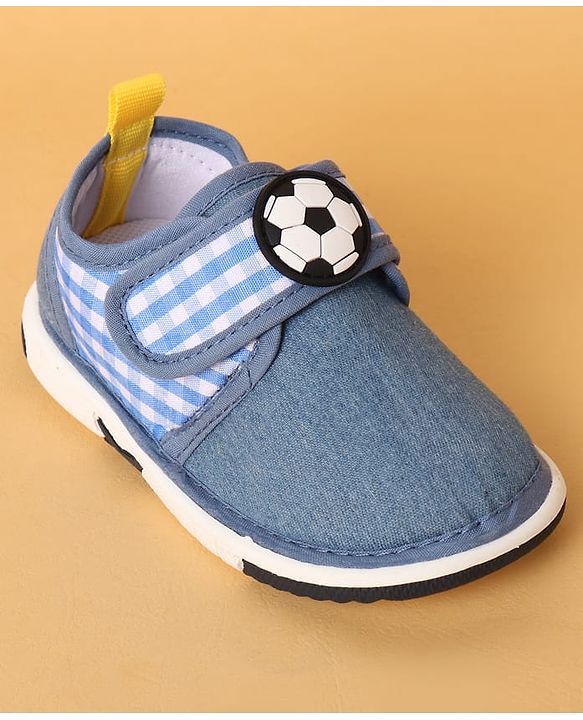 Cute Walk by Babyhug Casual Shoes with Velcro Closure Solid & Check Print & Football Applique - Royal Blue