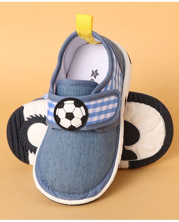 Cute Walk by Babyhug Casual Shoes with Velcro Closure Solid & Check Print & Football Applique - Royal Blue