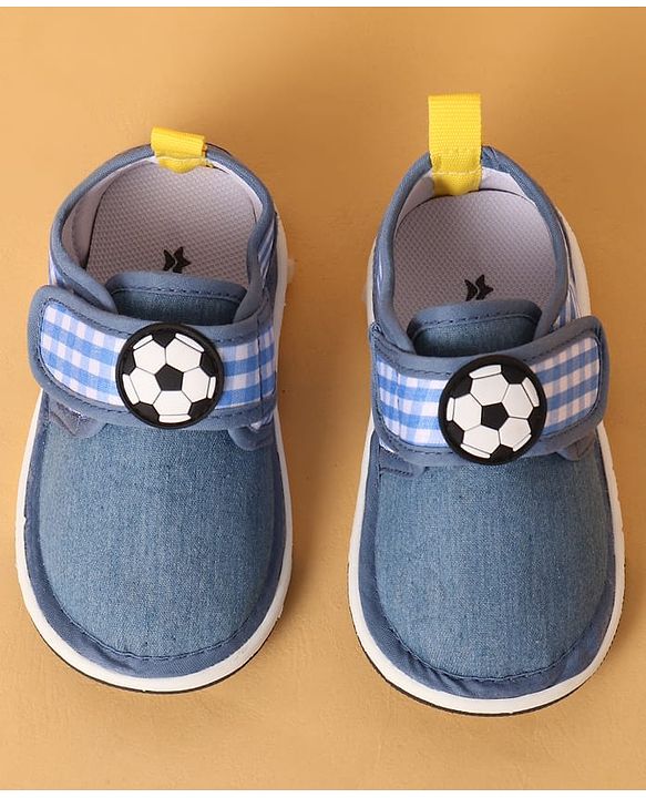 Cute Walk by Babyhug Casual Shoes with Velcro Closure Solid & Check Print & Football Applique - Royal Blue