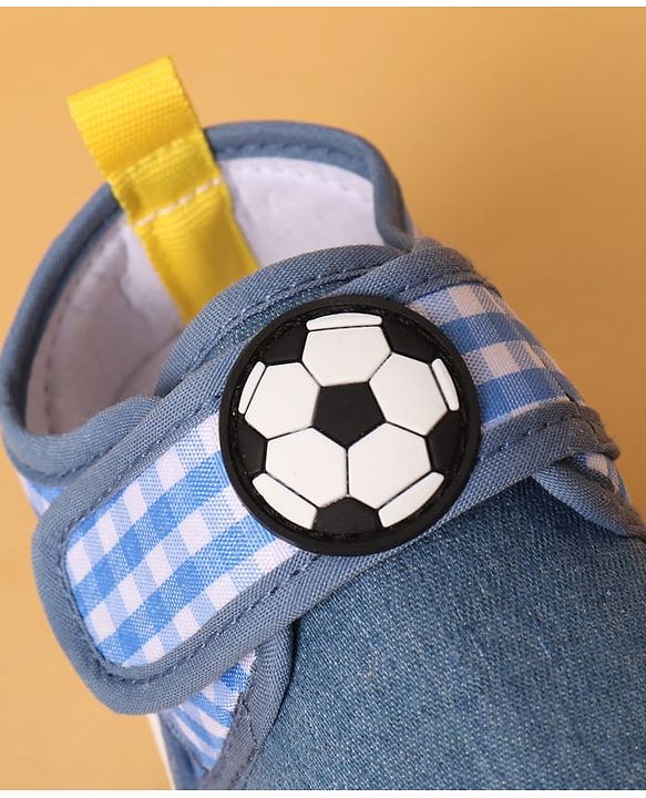 Cute Walk by Babyhug Casual Shoes with Velcro Closure Solid & Check Print & Football Applique - Royal Blue