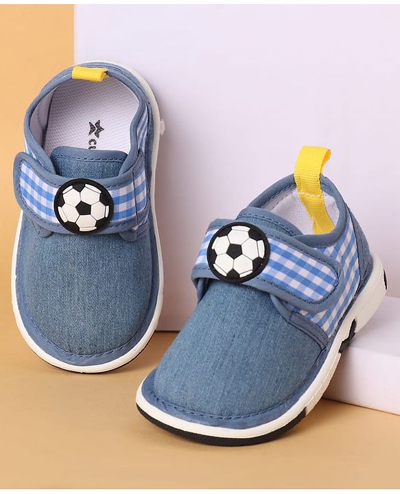 Cute Walk by Babyhug Casual Shoes with Velcro Closure Solid & Check Print & Football Applique - Royal Blue
