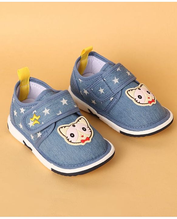Cute Walk by Babyhug Casual Shoes with Velcro Closure Star Print & Kitty Applique - Blue