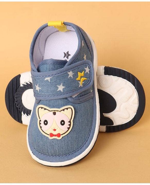 Cute Walk by Babyhug Casual Shoes with Velcro Closure Star Print & Kitty Applique - Blue