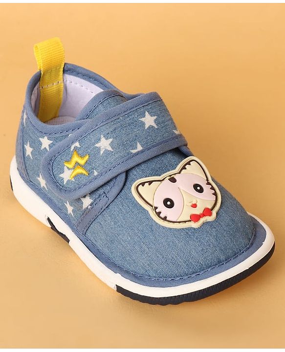 Cute Walk by Babyhug Casual Shoes with Velcro Closure Star Print & Kitty Applique - Blue