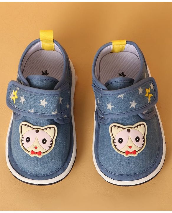 Cute Walk by Babyhug Casual Shoes with Velcro Closure Star Print & Kitty Applique - Blue