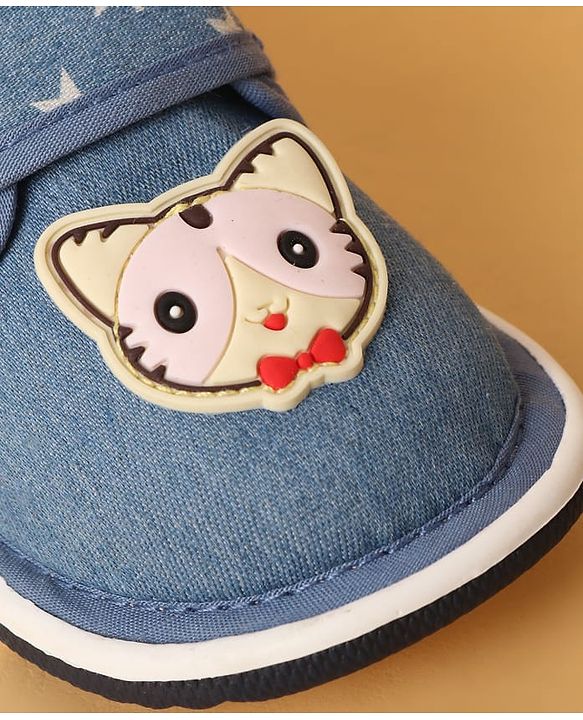 Cute Walk by Babyhug Casual Shoes with Velcro Closure Star Print & Kitty Applique - Blue
