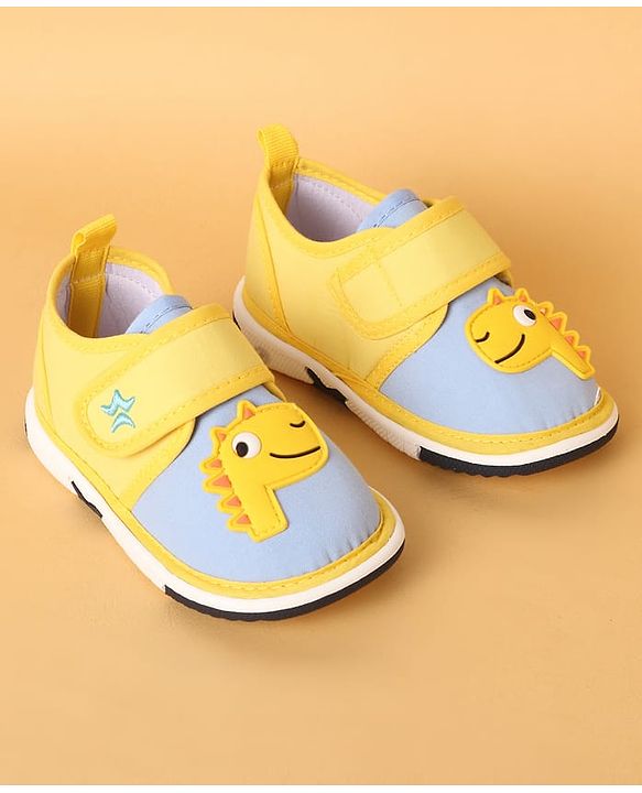 Cute Walk by Babyhug Casual Shoes with Dino Applique - Yellow & Light Blue