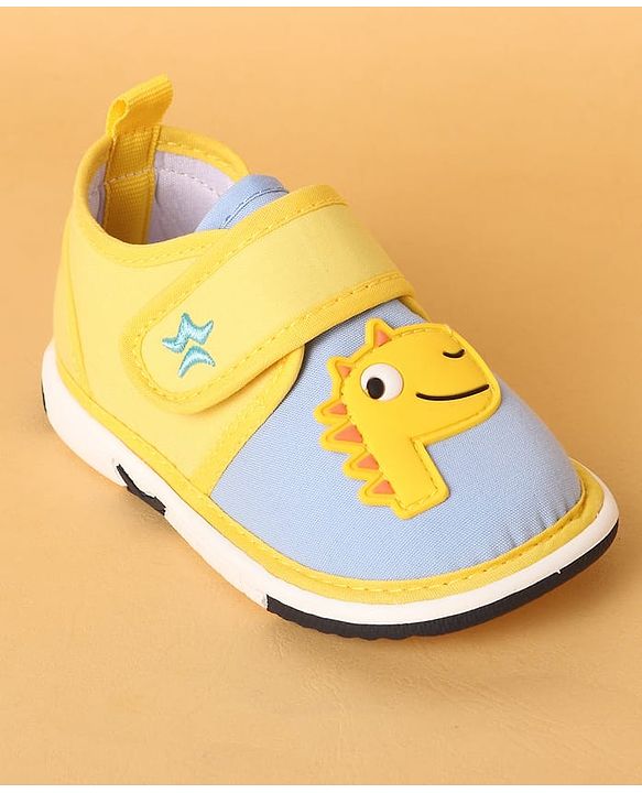 Cute Walk by Babyhug Casual Shoes with Dino Applique - Yellow & Light Blue