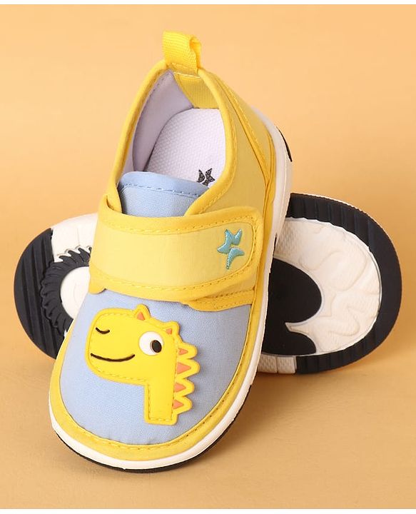 Cute Walk by Babyhug Casual Shoes with Dino Applique - Yellow & Light Blue