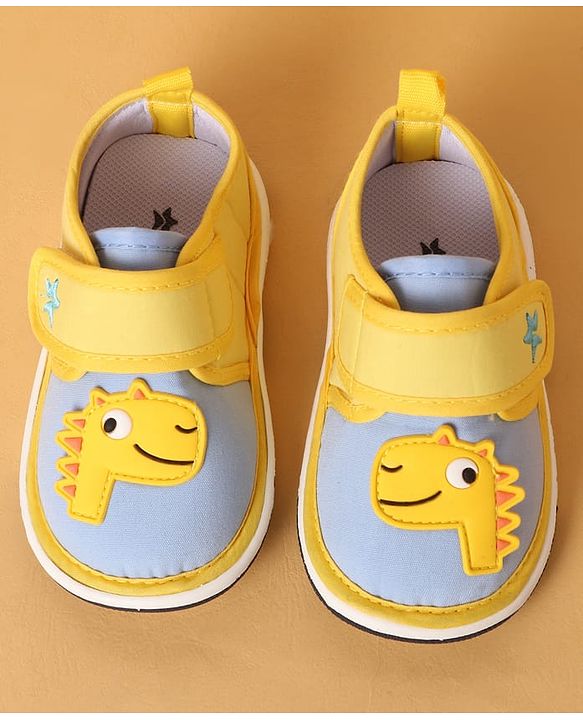 Cute Walk by Babyhug Casual Shoes with Dino Applique - Yellow & Light Blue