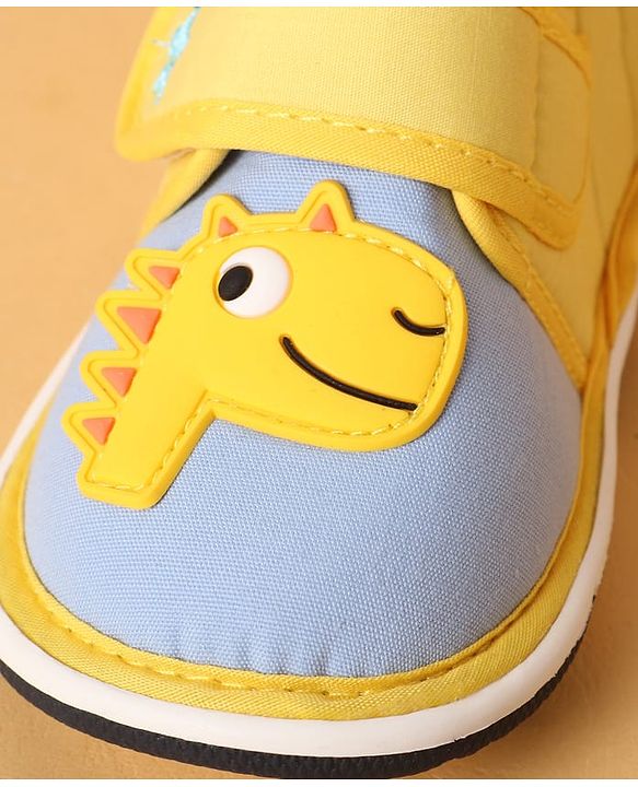Cute Walk by Babyhug Casual Shoes with Dino Applique - Yellow & Light Blue